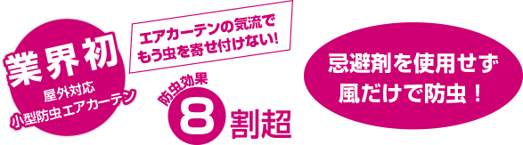 業界初屋外対応小型防虫エアカーテン 防虫効果8割超 忌避剤を使用せず風だけで防虫！